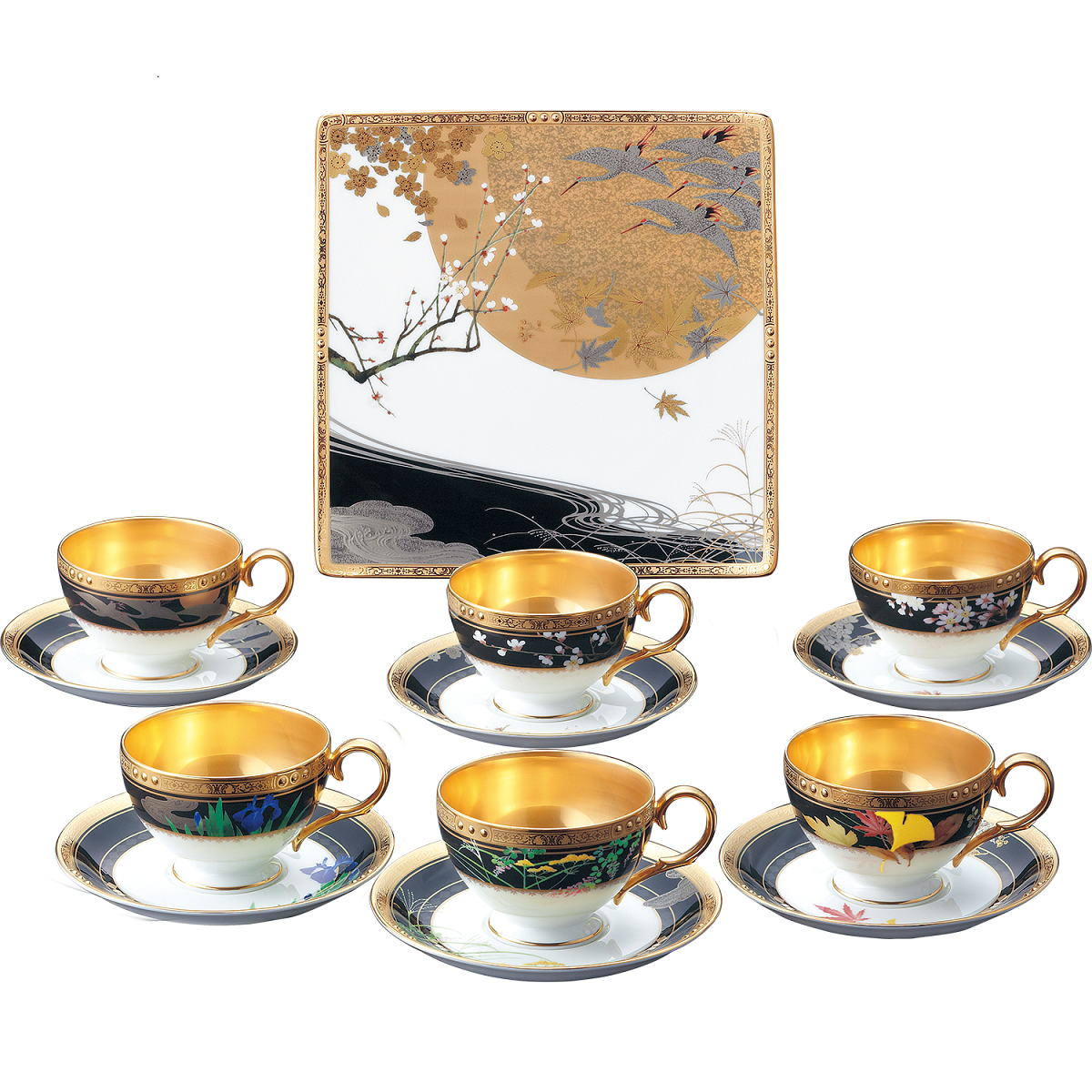 【ノリタケ】四季彩舞曲 角大皿付きカップ＆ソーサーセット 058-H870