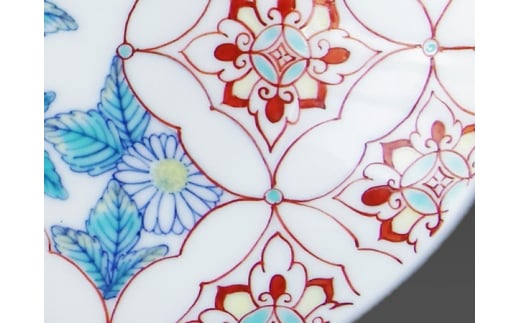 市川光山窯「色鍋島七宝菊文蛤皿」 022-H999