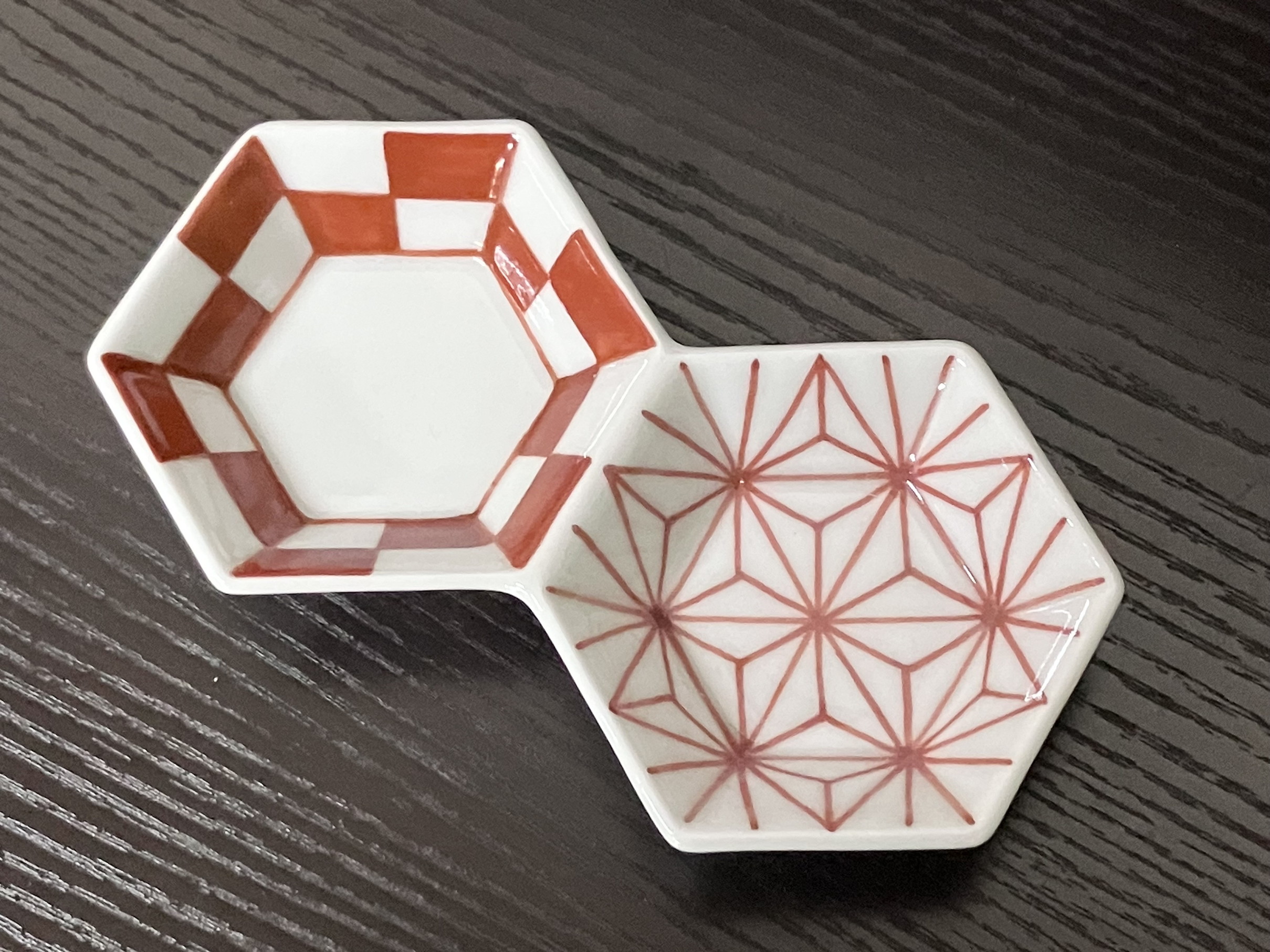 伊万里焼 麻市松亀甲二品盛（青・赤） 165-H1062