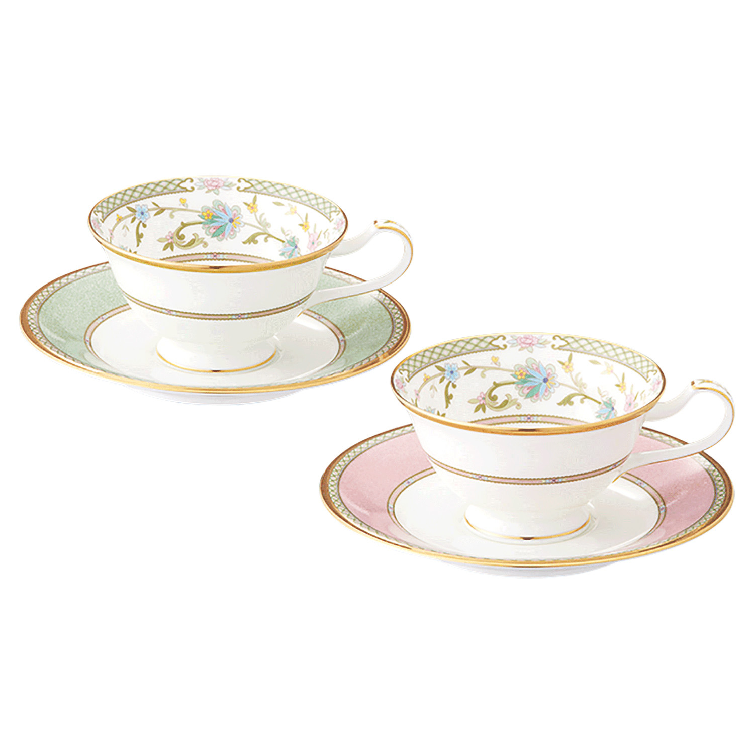 ヨシノ カップ＆ソーサーペア（グリーン・ピンク） 058-H1122