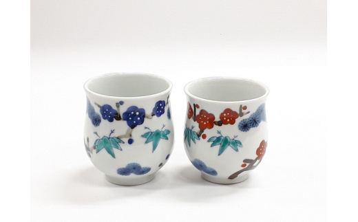 【伊万里焼】松竹梅柄 茶碗 湯呑 セット 032-H708