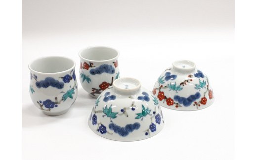 【伊万里焼】松竹梅柄 茶碗 湯呑 セット 032-H708