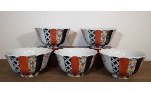 【伊万里焼】伊万里錦地紋菊割丼五個セット 035-H526