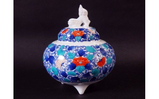 【伊万里焼】色鍋島唐草文香炉【市川冬山窯】 037-H1227