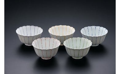 【伊万里焼】菊割どんぶり5色セット 035-H211