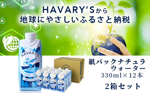 【12か月定期便】HAVARY’S（ハバリーズ）紙パックナチュラルウォーター　330ml×12本を２セット　12か月連続でお届け