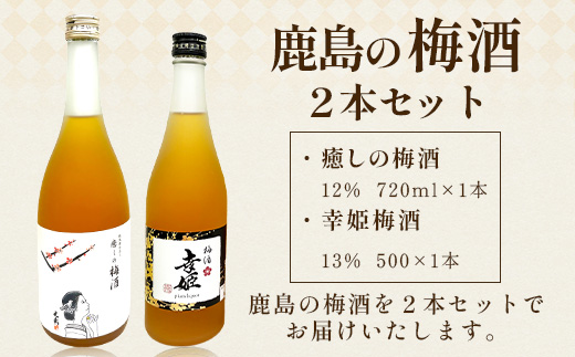【梅酒セット】鹿島の梅酒2本セット 【光武 癒しの梅酒 720ml 1本】・【幸姫梅酒 500ml 1本】B-811