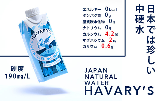 【３か月定期便】HAVARY’S（ハバリーズ）紙パックナチュラルウォーター　330ml×12本を２セット　３か月連続でお届け