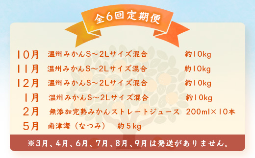 柑橘シーズン限定！　まるな柑橘園のみかんの毎月定期便（柑橘シーズン　６回定期便） I-34