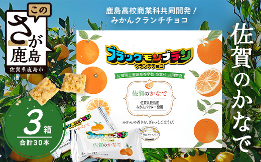 【鹿島高校 商業科 共同開発】みかん クランチチョコ 佐賀のかなで 鹿島産みかんパウダー使用 3箱（10本入×3箱）佐賀 鹿島 チョコレート ご当地スイーツ C-191