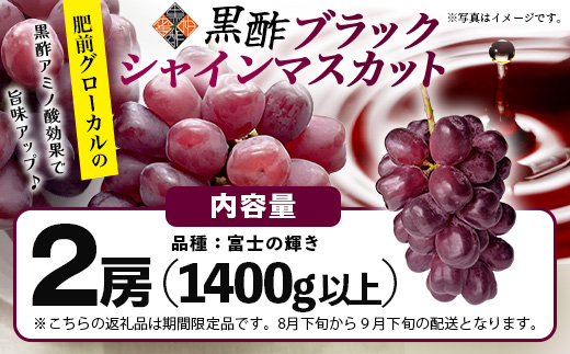 ブラックシャインマスカット 富士の輝き 2房 1400g以上 【先行予約】【2026年8月下旬〜9月下旬発送予定】希少 高糖度 ブラック シャインマスカット マスカット フルーツ 果物 ぶどう 新鮮 生産者直送 葡萄 佐賀県 鹿島市 送料無料 D-300