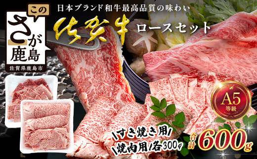 佐賀牛ロースセット（すき焼き用300g/焼肉用300g）合計600g 牛肉 ブランド牛 黒毛 和牛 D-292