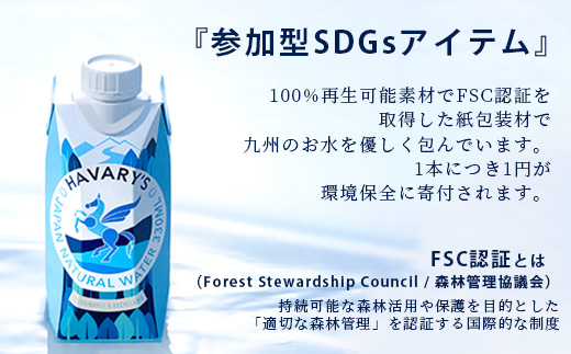 【12か月定期便】HAVARY’S（ハバリーズ）紙パックナチュラルウォーター　330ml×12本を２セット　12か月連続でお届け