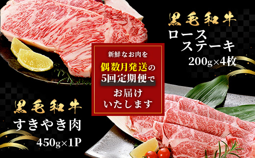 W-2  【熟成肉『堪能』コース５回定期便】佐賀県産黒毛和牛 ロースステーキ＆すきやき肉