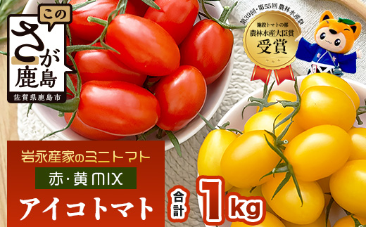 岩永さんちの カラフル ミニトマト | アイコ赤･黄MIX 1kg |【農林水産大臣賞受賞】有機肥料・化学肥料不使用 | 生産者直送 野菜 トマト 1kg とまと プチトマト サラダ やさい 旬 新鮮 おやつ お弁当 人気 佐賀県 鹿島市 B-893
