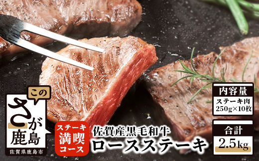 V-7  【熟成肉『ステーキ満喫』コース】佐賀県産黒毛和牛　ロースステーキ２５０ｇ×１０枚