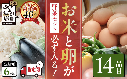 野菜定期便 6回 米 たまごも届く 約14品【6ヶ月お届け】肥前の国の農産物 大満足 定期便 佐賀県 鹿島市 H-10