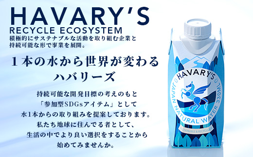 HAVARY’S（ハバリーズ）紙パックナチュラルウォーター【セット販売】330ml×12本＆再生トイレットペーパー12ロール入りリサイクルBOX