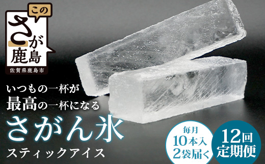 【12回定期便】さがん氷【かちわり氷】スティックアイス【10本×2セット】藤津製氷 氷 天然水使用 角氷 かき氷 多良岳山系 お試し 小分け氷 お酒 焼酎 リキュール サイダーと一緒にさがん氷L-55