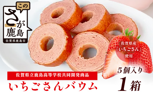 佐賀いちごさんバウム 5個入り 1箱 バウムクーヘン バームクーヘン 焼菓子 スイーツ お菓子 佐賀 鹿島 九州 ご当地スイーツ AA-55