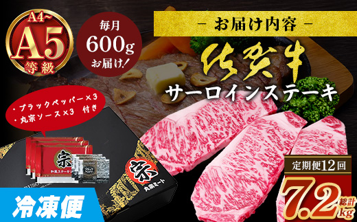 【定期便12回配送】＼極上のご褒美肉！／佐賀牛サーロインステーキ 200g×3枚 全12回配送 計7,200g｜A5・A4等級 厳選黒毛和牛 とろける霜降り 高級ステーキ 贈答 ギフト対応可 定期便 定期配送 国産牛 佐賀県鹿島市 送料無料 V-72