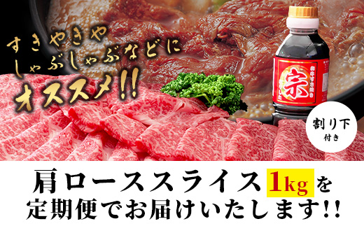 【定期便3カ月配送】＼とろける佐賀牛／【佐賀牛肩ローススライス1kg（500g×2パック）】小分けで便利 ブランド牛 霜降り 極上 高級肉 贅沢 すき焼き しゃぶしゃぶ 鍋 大容量 肉の甘み 柔らかい ギフトにも最適 定期便 3カ月 お中元 お歳暮 K-17