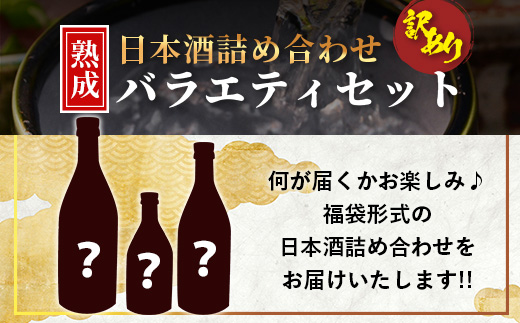 【訳あり】熟成貯蔵酒 日本酒バラエティセット｜純米大吟醸・純米吟醸など数種類からお届け 清酒 飲み比べセット 佐賀県鹿島市 B-584