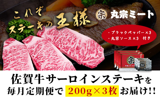 【定期便2回配送】＼極上のご褒美肉！／佐賀牛サーロインステーキ 200g×3枚 全2回配送 計1,200g｜A5・A4等級 厳選黒毛和牛 とろける霜降り 高級ステーキ 贈答 ギフト対応可 定期便 定期配送 国産牛 佐賀県鹿島市 送料無料 H-51