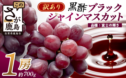 訳あり ブラック シャインマスカット 富士の輝き 1房 700g以上 かねひろ 黒酢【先行予約】【2026年8月下旬～9月下旬発送予定】糖度20～25度 甘くてびっくり！ お試し 家庭用 フルーツ 果物 ぶどう 葡萄 生産者直送 ふるさと 佐賀県 鹿島市 送料無料 B-909