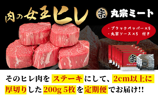 【定期便3カ月配送】佐賀牛ヒレステーキ200g×5枚 | 肉の女王 希少部位 感動 五感で味わう極上肉 ステーキ ヒレ 肉 牛肉 高級肉 国産 佐賀県 鹿島市 人気 送料無料　V-67