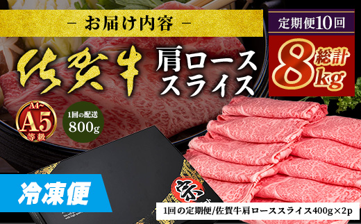 【定期便10カ月配送】＼とろける佐賀牛／【佐賀牛肩ローススライス800g（400g×2パック）】小分けで便利 ブランド牛 霜降り 極上 高級肉 贅沢 すき焼き しゃぶしゃぶ 鍋 大容量 肉の甘み 柔らかい ギフトにも最適 定期便 10カ月 お中元 お歳暮　V-68