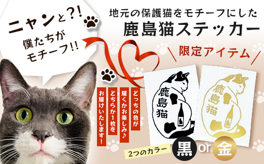 鹿島猫ステッカー（金色）or（黒色）｜保護猫カフェねこの蔵 ステッカー 保護猫 猫 古民家カフェ 支援 鹿島市 猫カフェ カフェ プレゼント　AA-62