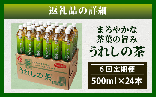 工場直送！うれしの茶 500ml×24本入 《6回 定期便》箱買い セット お茶 飲料 緑茶 飲み切りサイズ うれしの 嬉野茶 ペットボトル 24本入り 500ml ストック ギフト 贈り物 贈答 お中元 お歳暮 季節の変わり目 旬 備蓄 備え 佐賀県 鹿島市 J-35