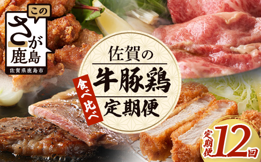 【定期便12回】佐賀の「牛・豚・鶏」食べ比べ 定期便 12ヶ月 12ヵ月 佐賀牛 ありた鶏 佐賀県産豚肉 焼き肉 焼肉 しゃぶしゃぶ ステーキ バラエティ P-9