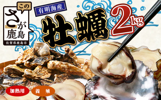 有明海産 養殖牡蠣2kg｜殻付き生牡蠣｜加熱調理用｜新鮮 佐賀県産 カキ【レンジで簡単調理】お正月 夕食 おつまみ おかず 佐賀県 鹿島市 人気 冬季限定 B-376