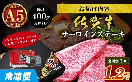 【定期便3カ月配送】＼極上のご褒美肉！／佐賀牛サーロインステーキ 200g×2枚 A5・A4等級 厳選黒毛和牛 とろける霜降り 高級ステーキ 贈答・ギフト対応可 国産牛 定期便 3カ月 佐賀県鹿島市 送料無料　H-50