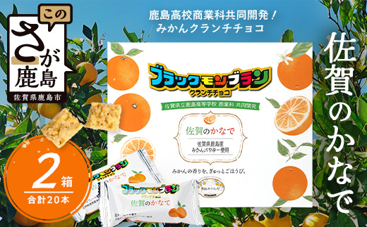 【鹿島高校 商業科 共同開発】みかん クランチチョコ 佐賀のかなで 鹿島産みかんパウダー使用 2箱（10本入×2箱）佐賀 鹿島 チョコレート ご当地スイーツ B-900