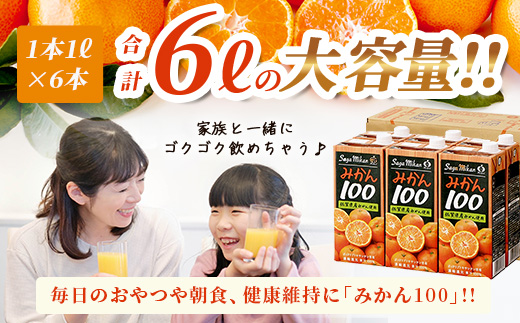 B-459 ＼工場直送／ 佐賀県産温州みかん100% サンレイみかん100|1000ml×6本|合計6L|たっぷり飲める！佐賀県産温州みかん★濃縮還元 |朝食・おやつに◎オレンジジュース みかんジュース 蜜柑 果物 飲料 飲み物 箱買い ストック 大容量 送料無料 リピーター 人気 