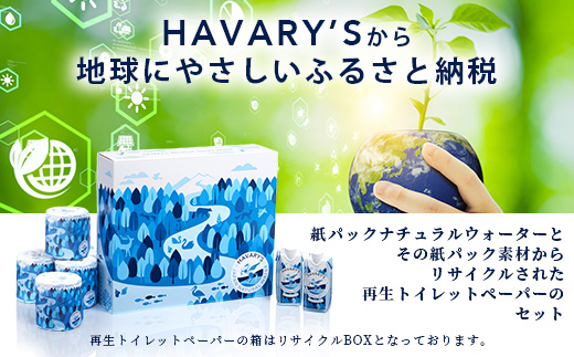 HAVARY’S（ハバリーズ）紙パックナチュラルウォーター【セット販売】330ml×12本＆再生トイレットペーパー12ロール入りリサイクルBOX