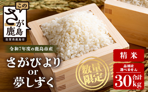 令和7年産 鹿島市産 [さがびよりor夢しずく] 30kg 1袋 【品種指定不可】 玄米 精米 J-32