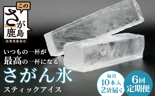【6回定期便】さがん氷【かちわり氷】スティックアイス【10本×2セット】藤津製氷 氷 天然水使用 角氷 かき氷 多良岳山系 お試し 小分け氷 お酒 焼酎 リキュール サイダーと一緒にさがん氷G-70 