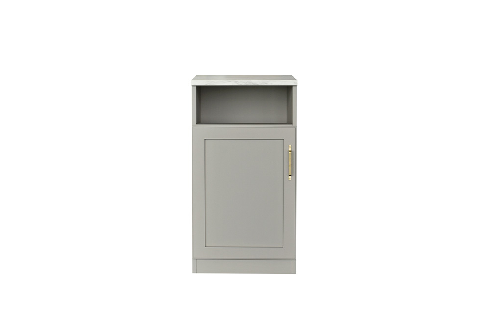 ビルネ 45 ランドリーキャビネット L 左開き【グレー 完成品 大理石調 真鍮 ランドリー収納 バスケット付き 省スペース 左開き】(H062382)