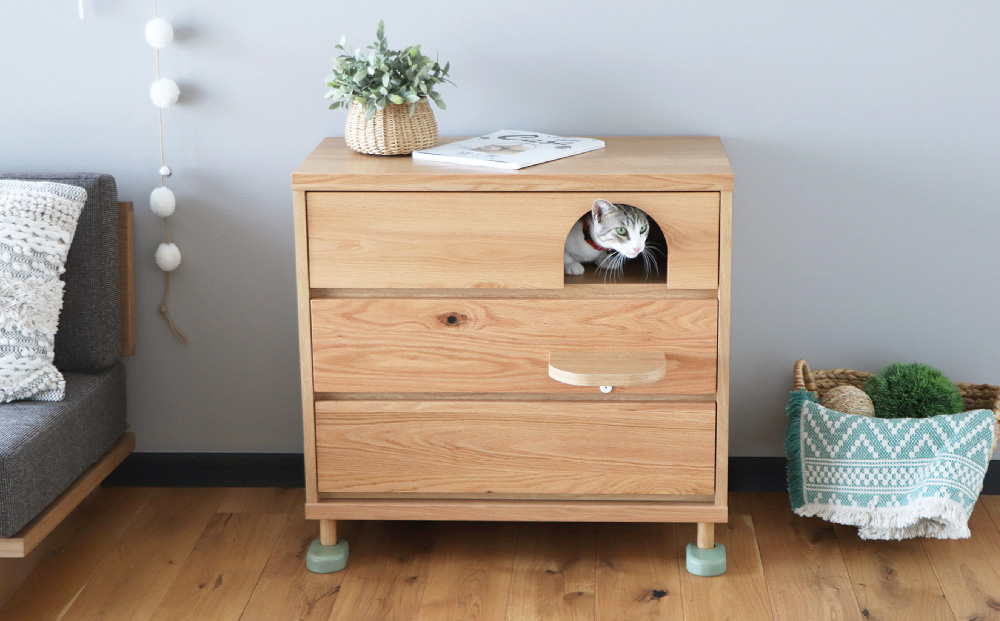 【東馬家具】TRM020 トンネルチェスト【天然木 ナチュラルデザイン 収納アイテム 猫 ステップ トンネル かわいい キュート 完成品 脚のみ取付】(H060617)