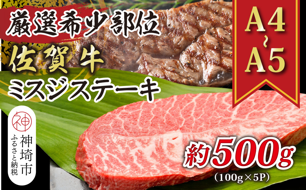 【厳選希少部位】【A4～A5】佐賀牛ミスジステーキ 約500g(100g×5P)【肉 牛肉 ブランド牛 黒毛和牛 ステーキ肉 ふるさと納税】(H112120)