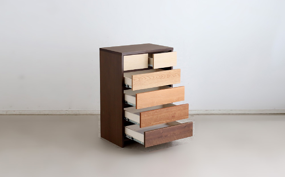 【東馬家具】カンザス 60チェスト BR【木目 天然素材 6段 グラデーション 収納力 上質 棚 完成品】(H060634)