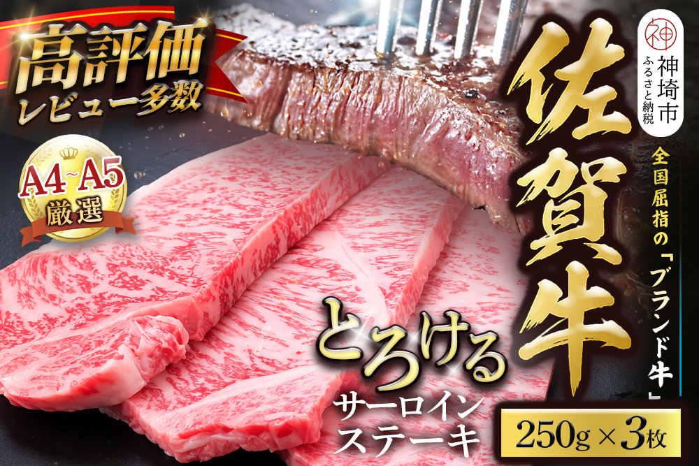 【スピード発送】佐賀牛 サーロインステーキ 250g×3枚【黒毛和牛 牛肉 最高級 冷凍 ギフト 贈答 丸宗ミート 神埼市】(H065222)