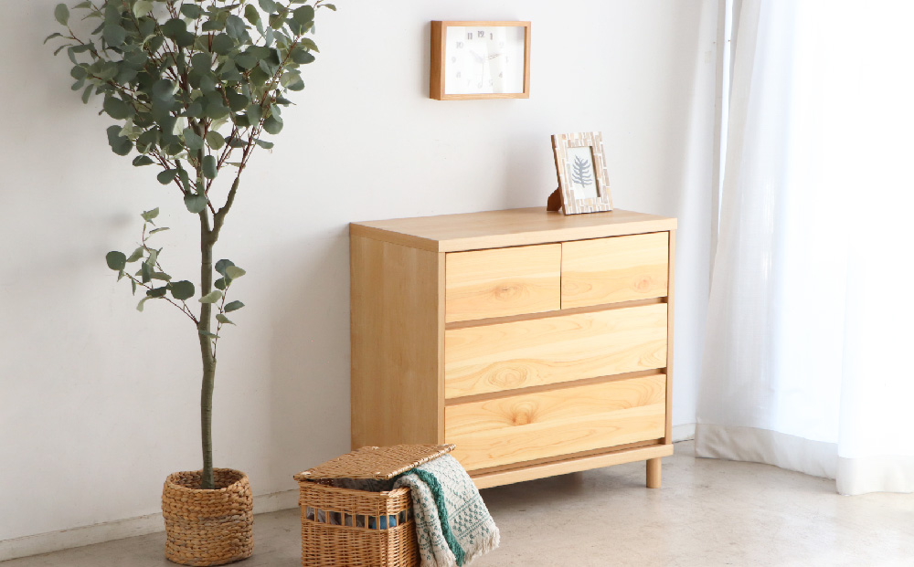【東馬家具】チプレ 75チェスト【天然 ヒノキ シンプル 国産 自然素材 安心 安全 品質 ナチュラル 収納力 インテリア 完成品 脚のみ取付】(H060632)
