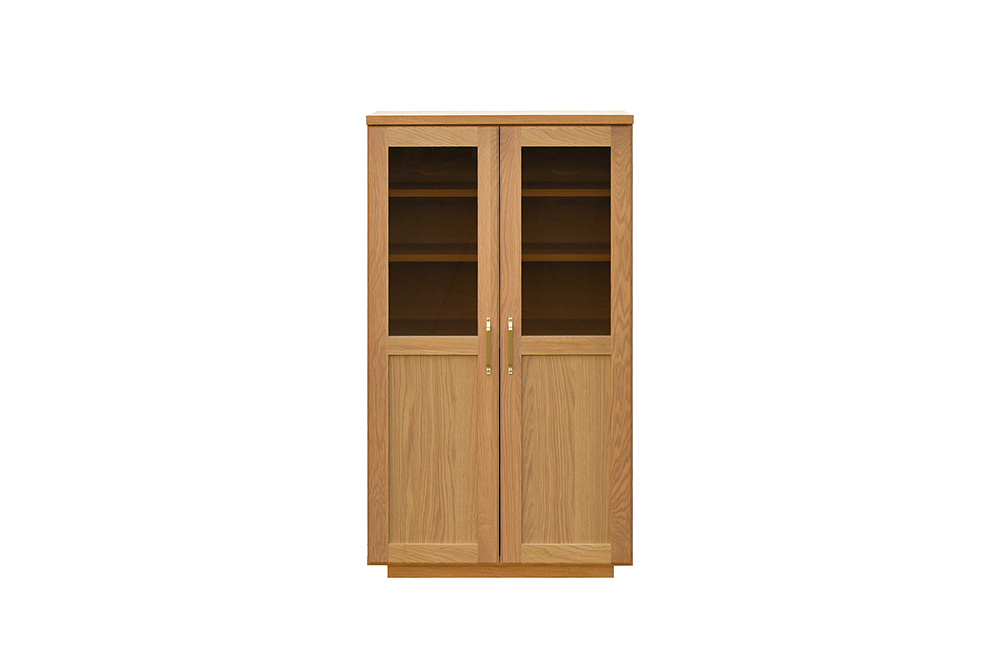 ビルネ 70 キャビネット NA【ナチュラル 完成品 真鍮 木製 収納家具 高級感 ガラス扉】(H062384)