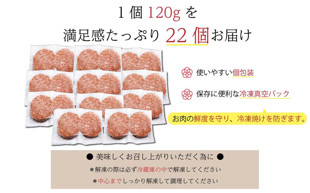 【14日以内発送！数量限定】佐賀牛入り ハンバーグ 22個 2.6kg(120g×22個)【佐賀牛 黒毛和牛 ブランド牛 九州 ハンバーグ 牛肉 豚肉 国産 お弁当 おかず 惣菜 おすすめ 人気】(H083106)
