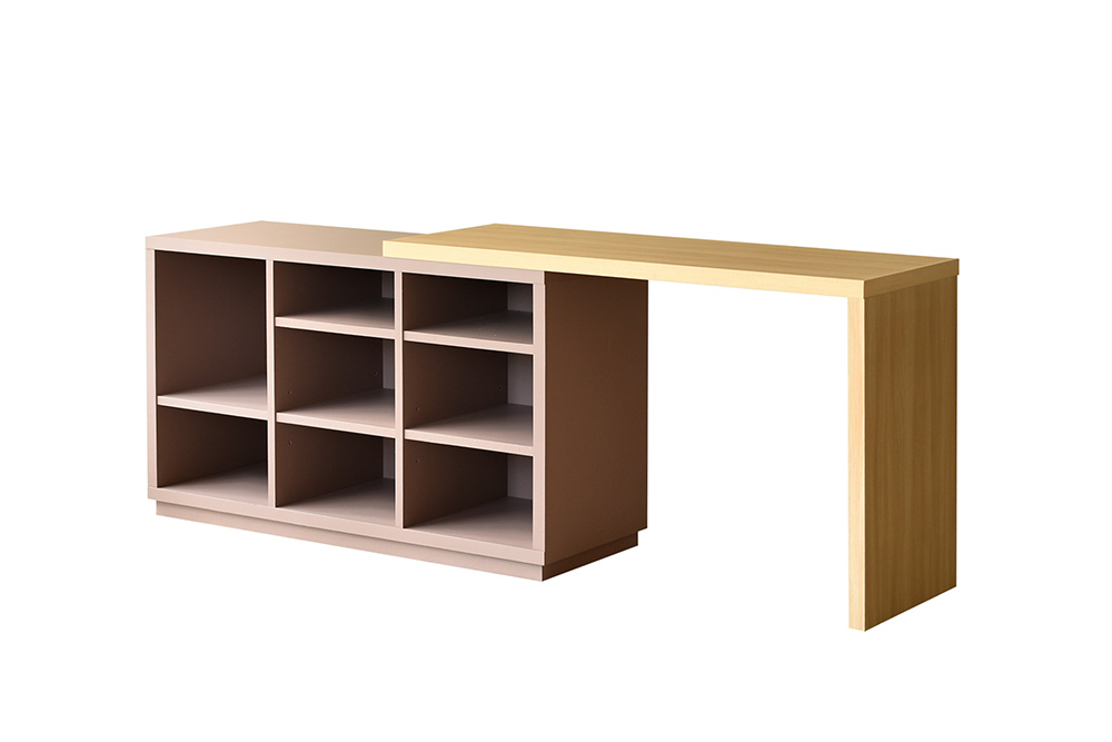 アグレ シェルフデスク BR【ブラウン 完成品 L字 収納 学習机 子供部屋 スライド天板】(H062321)